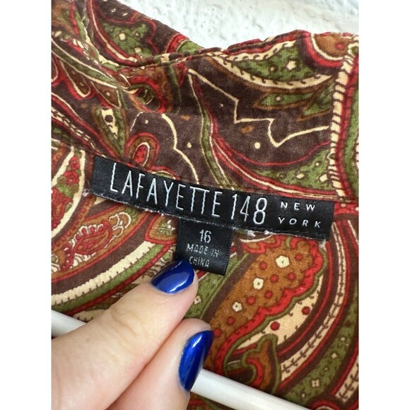 Lafayette 148 Womens Shirt Size 16 Long Sleeve V neck Button Down Paisley - Picture 3 of 5